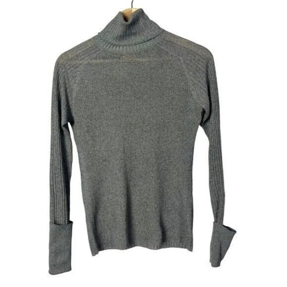 Tory Burch Caleb Gray Ribbed Fitted Cuff Sleeve Turtleneck Sweater XS - Picture 1 of 5